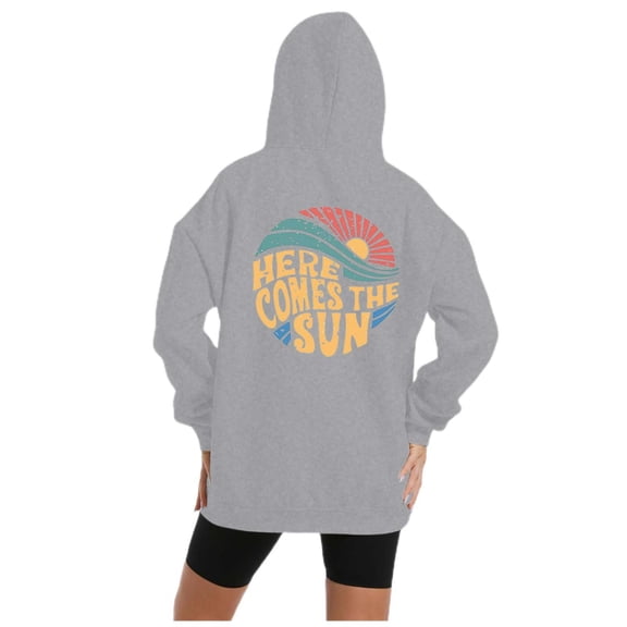 Oversize Hoodie for Women Letter Graphic Long Sleeve Drawstring Hooded With Pocket Winter Y2k Clothes Grey