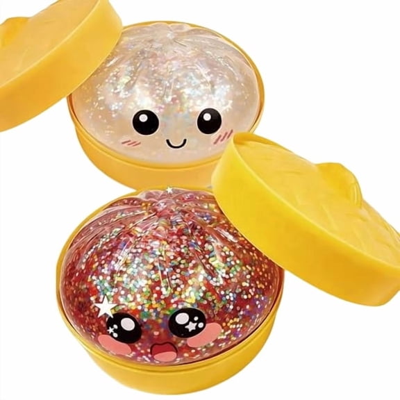 Soft Glitter Slime Toy with Cute Face Design in Round Container for Sensory Play Stress Relief and Party Favors Kids Gift