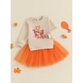 thumbnail image 5 of Toddler Kids Little Girl Thanksgiving Outfit 12 18 24 Months 2T 3T 4T 5T 6T 7T Letter Embroidery Long Sleeve  Sweatshirt with Orange Tulle Skirt 2 Pcs Clothing Set, 5 of 9