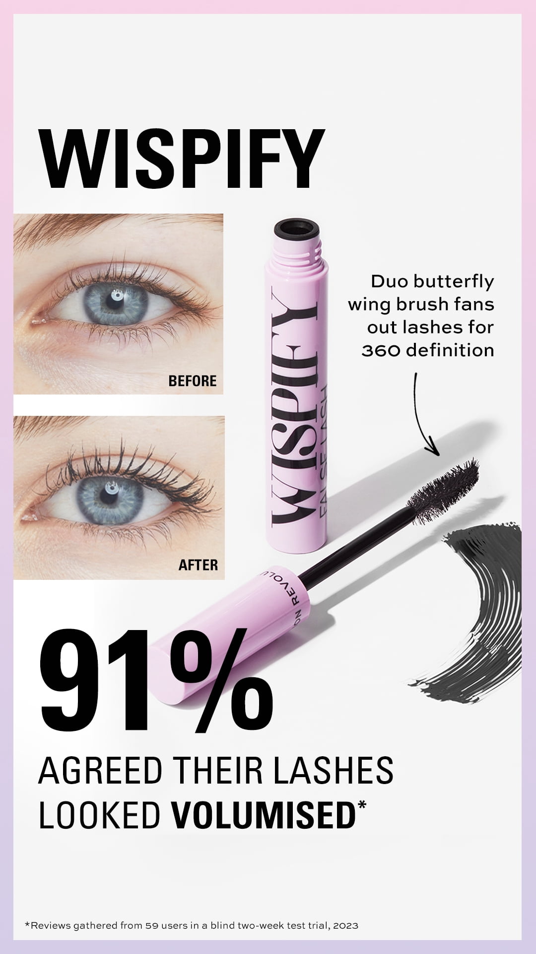 Revolution Wispify False Lash Mascara, Wispy Volume, Ultra Black
