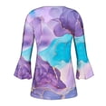 thumbnail image 5 of Pompotops Tunique Décontractée à Manches 3/4 Imprimée Florale Col en V pour Femmes Chemises Basiques d'Été Blouse Plissée Liquidation, 5 of 5