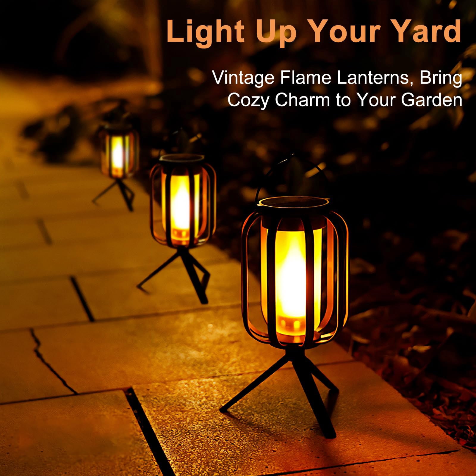 Newest Solar Lights Outdoor, Garden Lights, Landscape Lights with Light Sensor, 4 Lighting Ambiance, Waterproof, Type-C Charging, Campfire Ambiance Lights, Suitable for Camping, Yard and Home(2PCS)