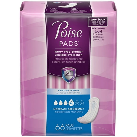Poise Moderate Absorbency Regular Length Pads 66 ea (Pack of 6)