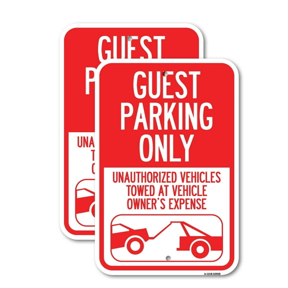(2 Pack) Guest Parking Only Unauthorized Vehicles Towed at Owner Expense with Graphic | 18" X 24" Heavy-Gauge Aluminum Sign | Rust Free Aluminum, Weather Resistant, Waterproof, Fade