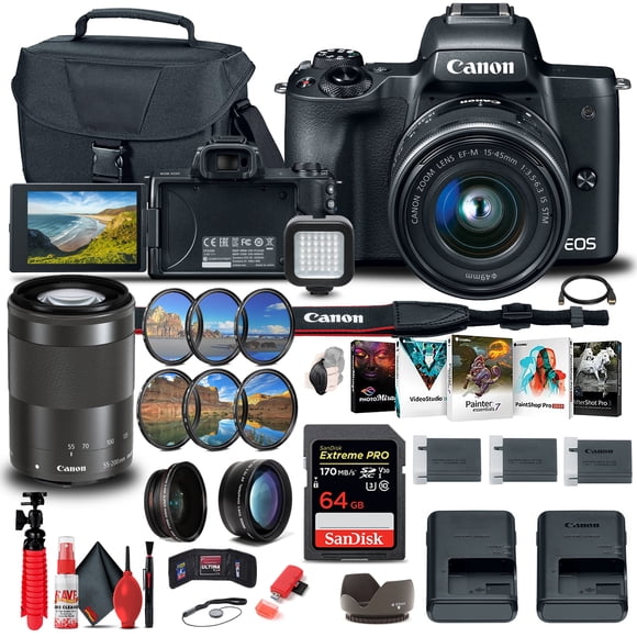 Canon EOS M50 Mirrorless Digital Camera with 15-45mm and 55-200mm Lenses Bundle