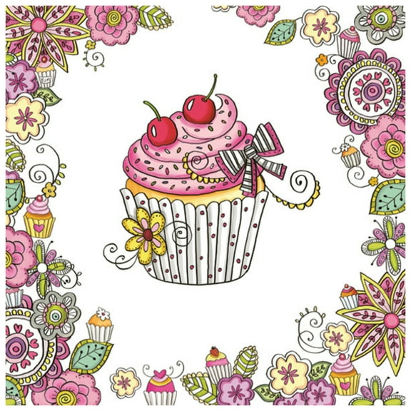 Keep Unique Paper Decoupage Napkins Cupcakes, Disposable Party Napkins, Pink and White Napkins, 20/Pack