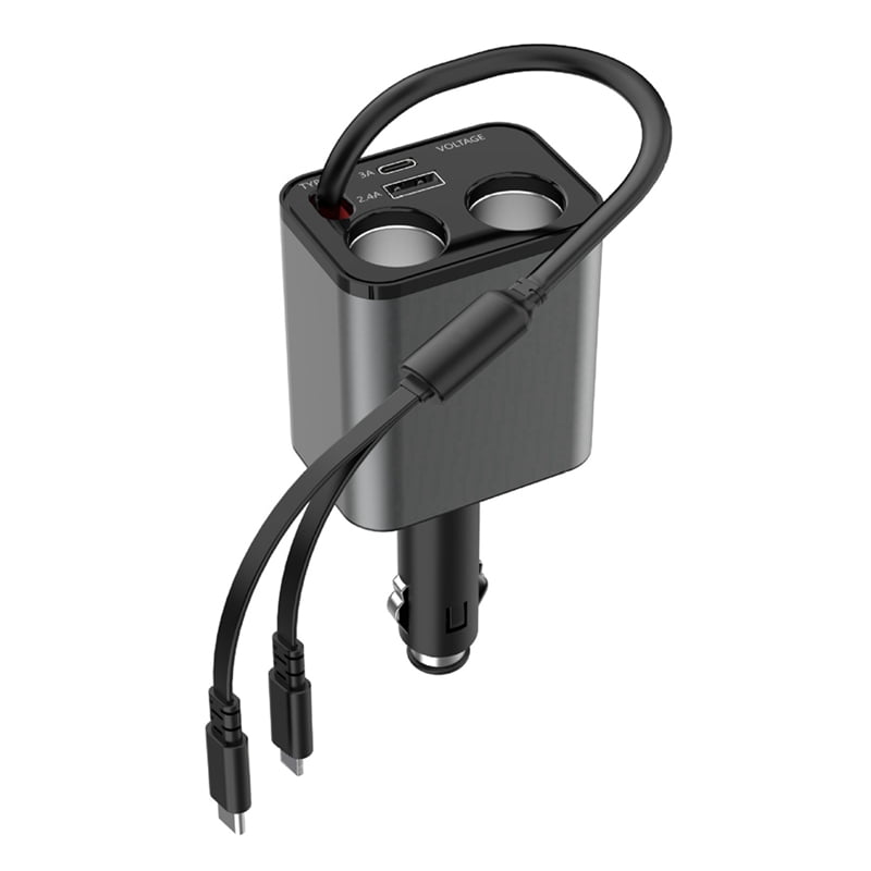 Car Cigarett SAdapter Car Phone Charger Super Fast Charging with Retractable Cable Multi Port Car Adapter