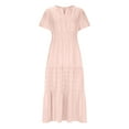 thumbnail image 5 of qucoqpe Womens Summer Long Maxi Dress V Neck Short Sleeve Elastic Waist Tiered Ruffle Sun Dress Casual Loose Beach Boho Dress with Pockets, 5 of 7