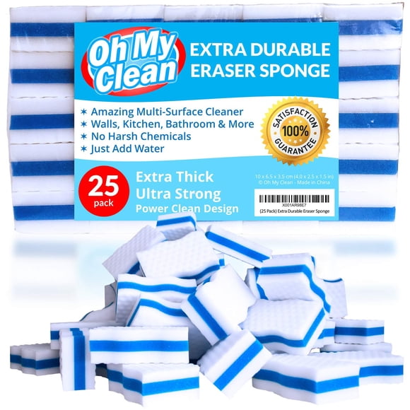 (25 Pack) Extra Durable Eraser Sponge â?? Extra Thick, Long Lasting Magic Melamine Cleaning Sponges in Bulk â?? Foam Pads for Walls, Kitchen, Bathr