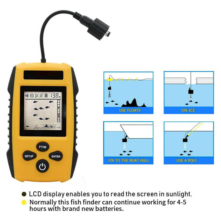 Fish Finder Sonar Sensor Kayak Wired Handheld Fish Depth Gauge with LCD  Display 5 Sensitivity Levels for Boat Lake Lake Ice,Portable and Sensitive  