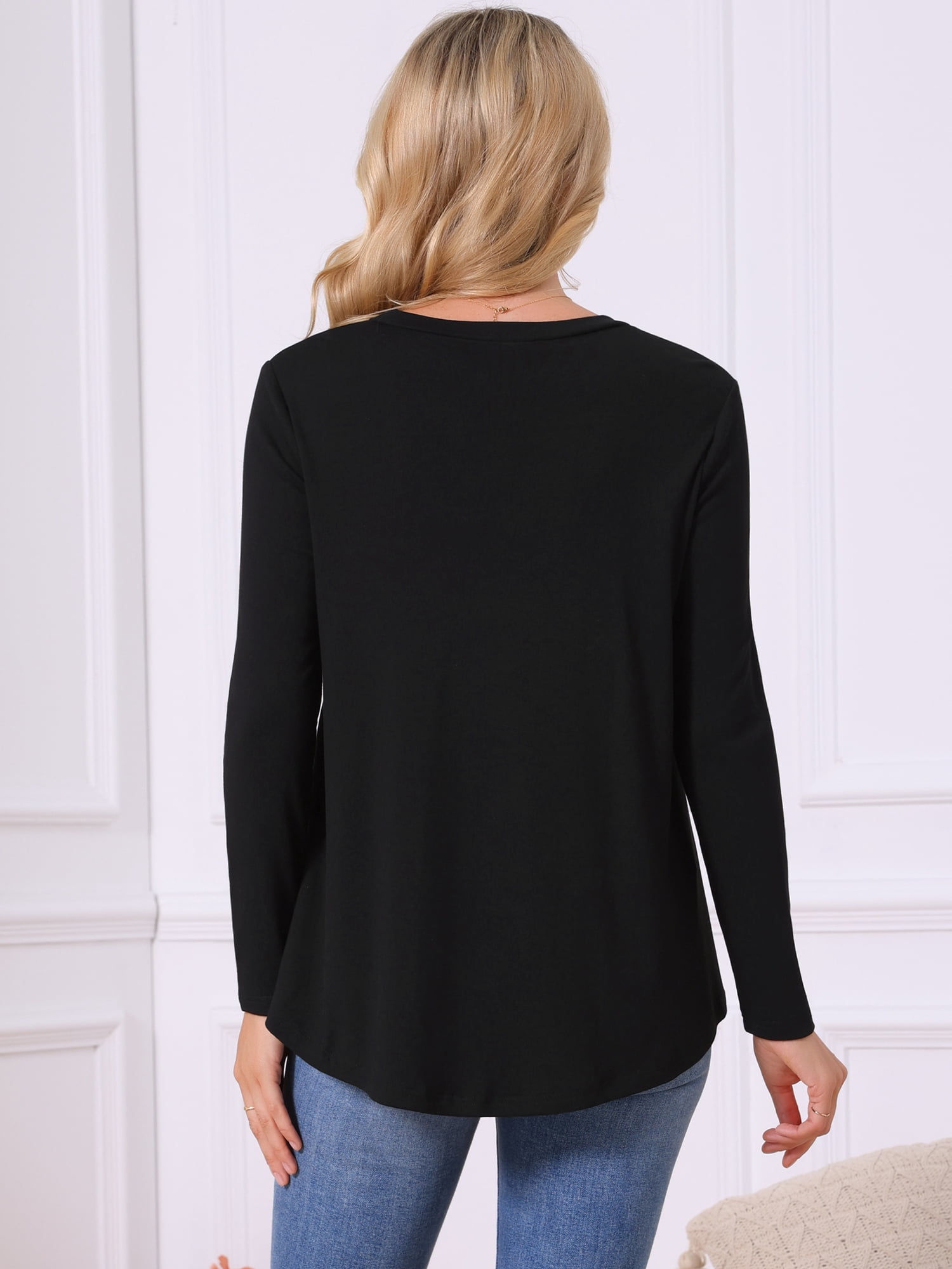 DARING DIVA Women's Long Sleeve Crewneck Babydoll Tunic Top XL Black