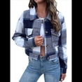 thumbnail image 1 of Chaqueta Corta de con Botones para Mujer, Estilo Informal A Cuadros, de Larga Azul Marino M, 1 of 10