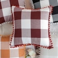 thumbnail image 6 of PiccoCasa 18"x18" Decorative Cushion Covers Pompoms Plaid Throw Pillow Covers Set of 2, Burgundy Beige Red, 6 of 8