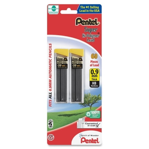 Pentel Super Hi-Polymer 0.9mm Lead Refill 0.9 mmBold Point - HB - Black - 60 / Pack
