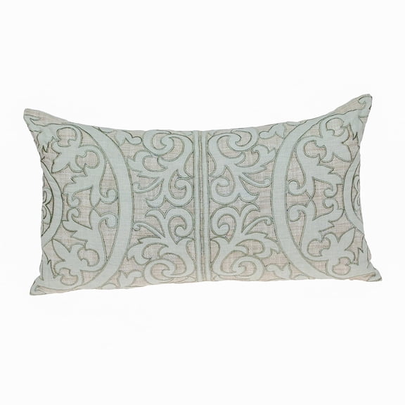 Parkland Collection Fluera Beige Damask Decorative Lumbar Throw Pillow, 14 x 24 Linen Blend Accent Pillow