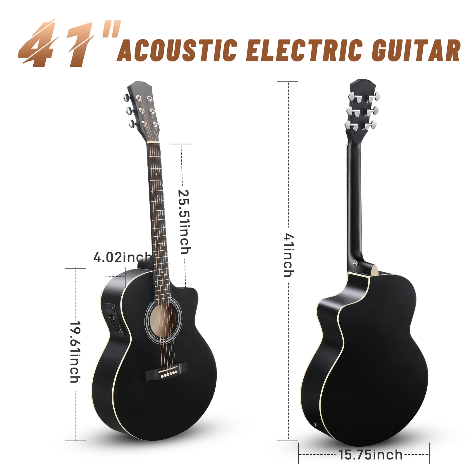 Ktaxon 41In Acoustic Electric Guitar with 15W Amplifier, Bag, Tuner, Black