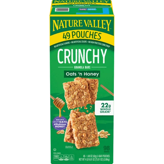 Nature Valley Oats ’n Honey Crunchy Snack Bars — 49 Count × 1.49 oz — Whole Grain Granola Bars