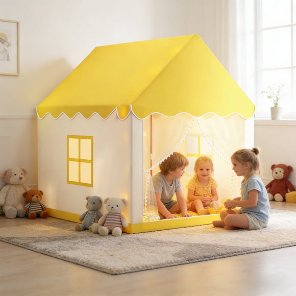 Tente de Jeu pour Enfants, Maisonnette Portable, Abri, avec Fenêtres en Maille et Rideaux à Nouer, 105 x 120 x 128 cm, pour Jeux Intérieurs, Extérieurs, Arrière-Cour, Couleur Rose