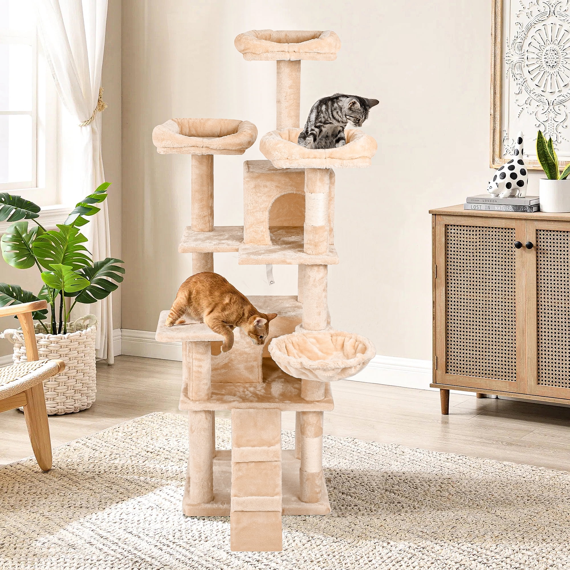 Pefilos 63" Cat Tree House for Big Cats, Cat Tower for Indoor Cats Multi-Level Cat Condo with Cozy Plush Perches Cats Play House, Beige Pefilos 63" Cat Tree House for Big Cats, Cat Tower for Indoor Cats Multi-Level Cat Condo with Cozy Plush Perches Cats Play House, Beige