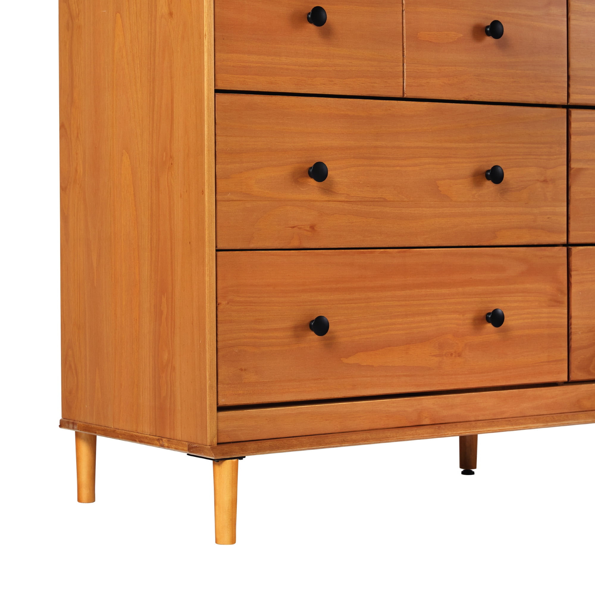 Walker Edison Mid-Century Modern 6-Drawer Solid Wood Dresser, Caramel