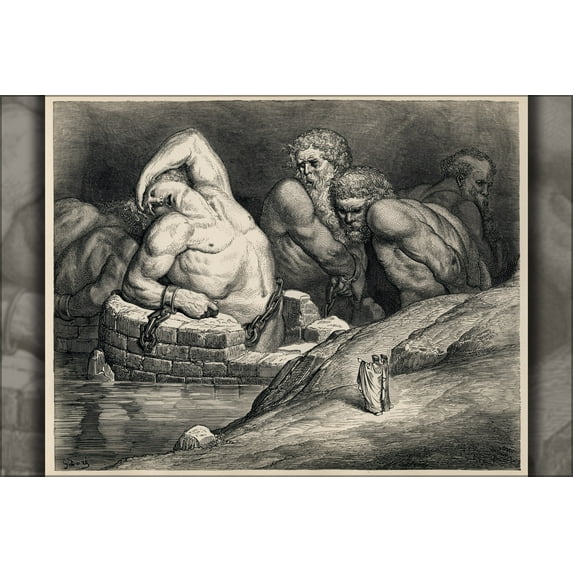 24"x36" Gallery Poster, Gustave Dore illustrations to Dante's Inferno, Plate LXV Canto XXXI The titans and giants 1857