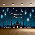 thumbnail image 6 of LUUFILx Ramadan Kareem Banner Moon Lanterns Hanging Starry Night Backdrop Islamic Celebration Party Prop Eid Decoration Religious Event Supplies Background, 6 of 9
