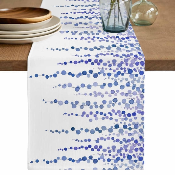 Navy Blue Polka Dots Cotton Linen Table Runner for Dining Kitchen, Vintage Abstract Art Watercolor Wedding Outdoor Party Tablerunners Decoration, Dresser Scarf Coffee Tablecloth Runners 13x90 Inches