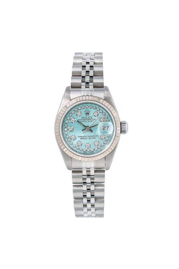Pre-Owned Rolex Datejust 26MM 69174 Ice Blue Diamond Dial Fluted Bezel Stainless Steel Jubilee Bracelet