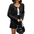 thumbnail image 2 of Womens Knit Cardigan Sweaters Fall Fashion Long Sleeve Open Front Down Casual Jacket Winter Clothes Black Little S, 2 of 7