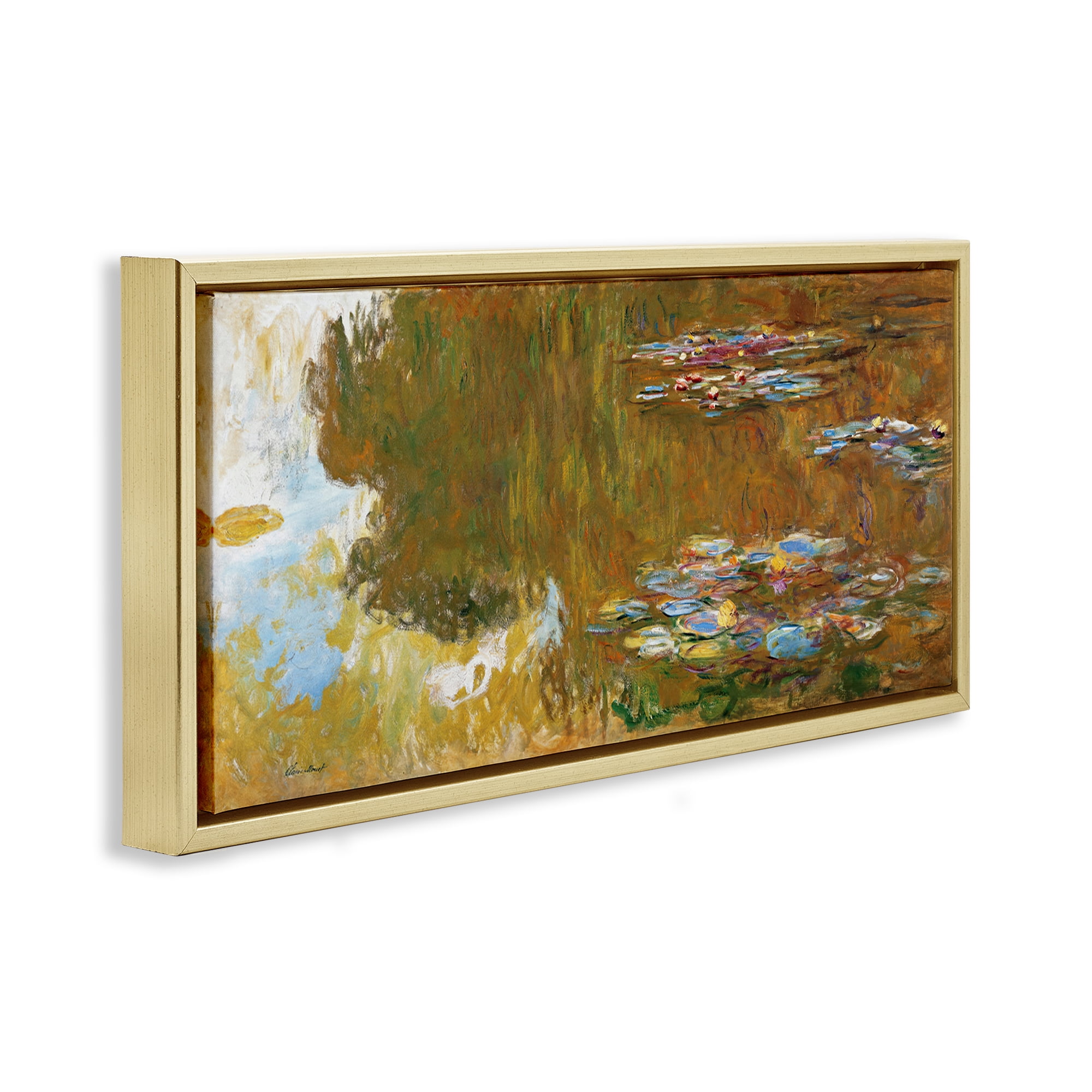 Stupell Industries Classic Monet Water Lily Pond Landscape & Nature Painting Gold Floater Framed Canvas Art Print Wall Art, 25 x 11