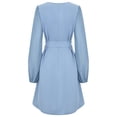thumbnail image 4 of Gibobby Vestido de manga larga para mujer Vestido de moda e informal de color sólido con cuello en V y empalme en la cintura para mujer Ropa de otoño e invierno(Azul,M), 4 of 5