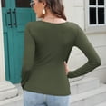thumbnail image 2 of SWSMCLT Women's Long Sleeve Tshirt Fall Shirt Lightweight Blouse Slim Fit Home Ribbed Scoop Neck Spring Thin Comfy Army Green Medium, 2 of 5
