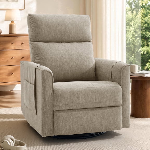 GEEYOO Dual Motor Electric Recliner Chairs for Adults with Side Pockets,270°Swivel Rocker Recliner with USB Ports & Type C for Living Room,Linen,Khaki