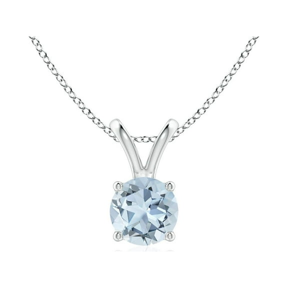 ANGARA Natural V-Bale Round Aquamarine Solitaire Pendant in 14K White Gold for Women (Size-5mm) | March Birthstone, Birthday, Anniversary, Jewelry Gift for Women | Natural Aquamarine Necklace
