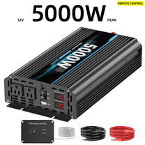 5000 Watt Pure Sine Wave Power Inverter 12V DC to 110V 120V Converter for Family RV Off Grid Solar System Car with Type-C Ports 3 AC Power Outlets USB Ports LCD Display and Remote Control,Black
