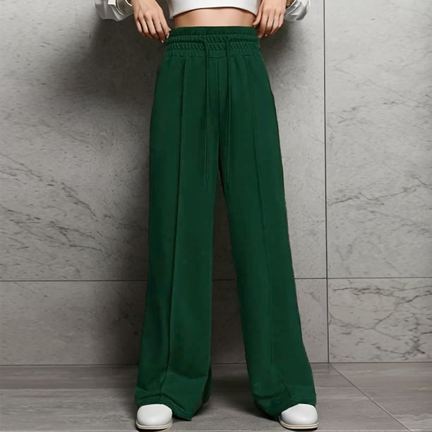 WILLBEST Pantalones Casuales para Mujer, Cómodos, de Color Sólido, de Cintura Alta, con Cordón Ajustable, Largos, Sueltos, de Pierna Ancha, de Moda. Mediana