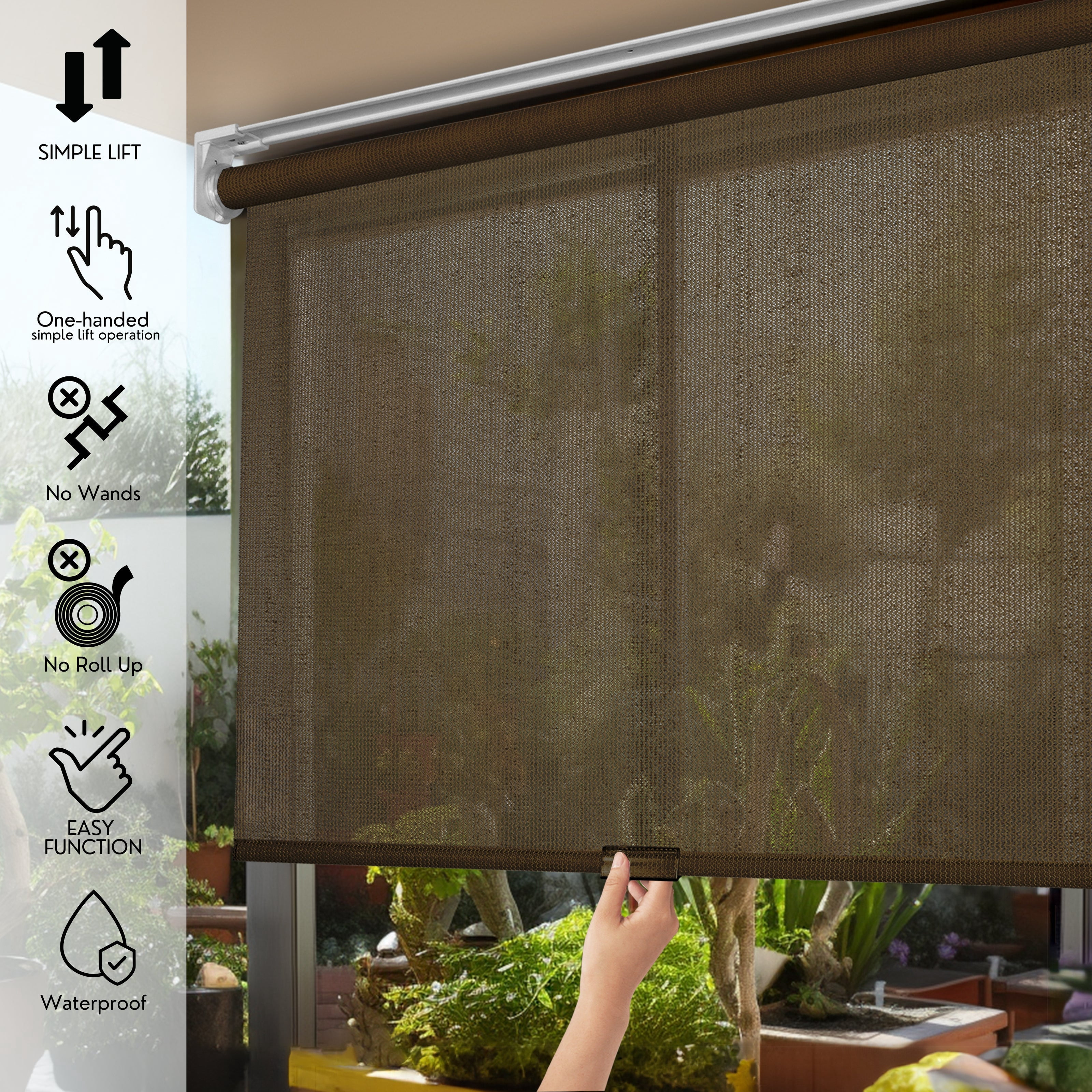 Chicology Exterior Outdoor Roller Shade Chocolate Chocolate - 85% UV Block, 30"W X 66"H