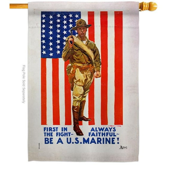Americana Home & Garden H141207-BO 28 x 40 in. First in the Fight House Flag with Armed Forces Marine Corps Double-Sided Decorative Vertical Banner Garden Yard Gift