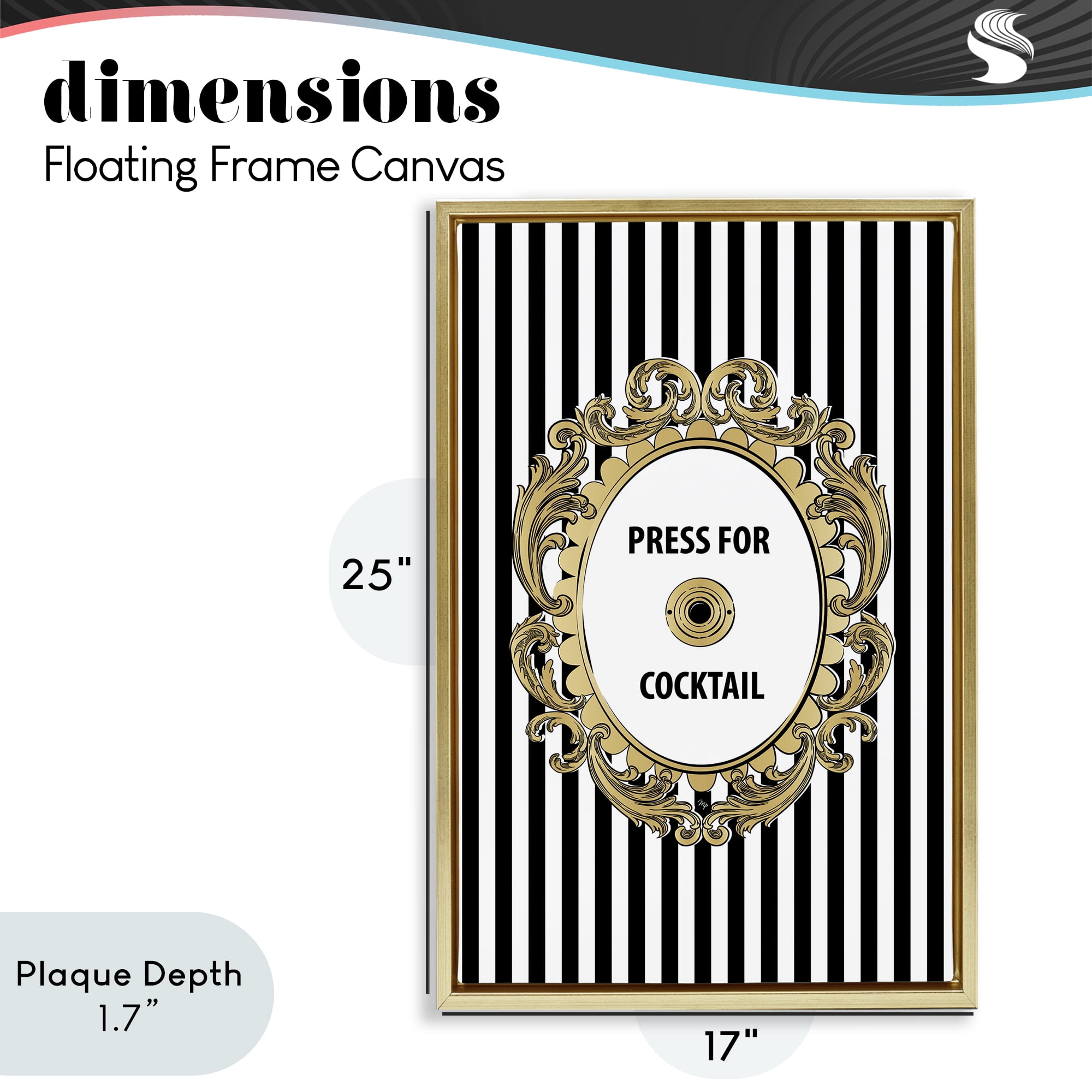 Stupell Industries Press For Cocktail Celebration Gold Framed Floater Canvas Wall Art, design by Martina Pavlova