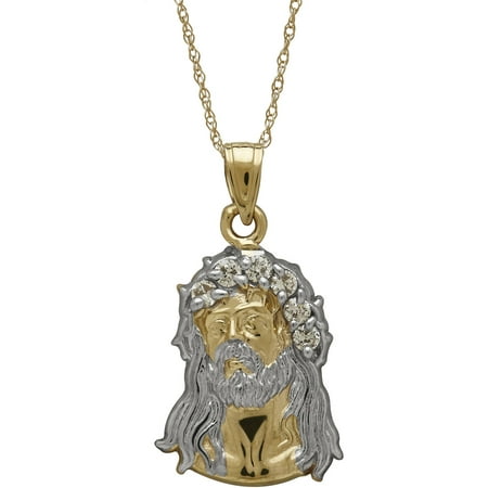 Simply Gold Precious Sentiments 10kt Yellow Gold with Rhodium Head of Jesus CZ Pendant, 18