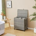 thumbnail image 3 of Laundry Hamper with Wheels, 39.6 Gallon(150L) Rolling Laundry Basket with Lid, 3-Section Rattan Clothes Hamper with 3 Removable Liner & 3 Mesh Bags, Laundry Sorter with Side Pocket, Grey, 3 of 16