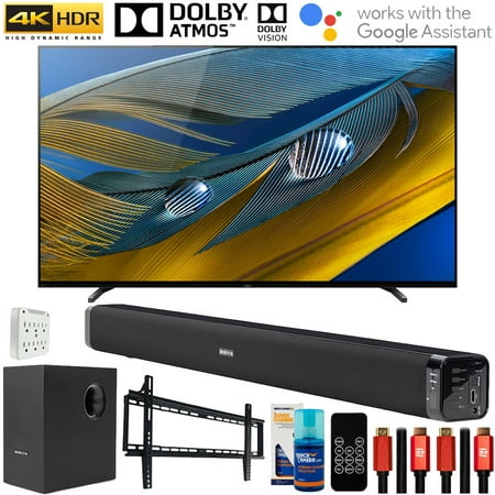 Sony XR77A80J 77-inch A80J 4K OLED Smart TV (2021) Bundle with Deco Gear Home Theatre Soundbar with Subwoofer, Wall Mount Accessory Kit, 6FT 4K HDMI 2.0 Cables and More