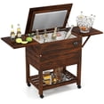 thumbnail image 5 of Resenkos 54 Quart Wooden Rolling Cooler Cart with Storage Shelves, Insulated Ice Chest with Bottle Opener for Patio and Backyard, Brown, 5 of 7