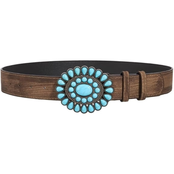 YooGuoGuo Turquoise Stone Waist Belt for Women Adjustable Faux Leather Belt