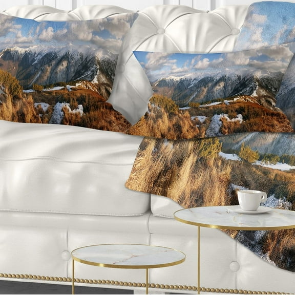 Designart Mountains with Sun at Vratna Valley - Landscape Printed Throw Pillow - 12x20