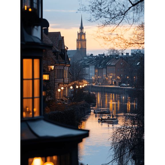European Cityscape Sunset Canvas Wall Art， Perfect for Living Room， Bedroom， Dining Room， Office， and Hotel Decor
