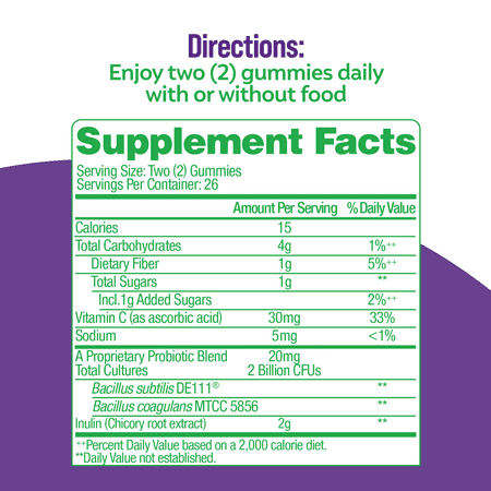 Culturelle Probiotic Gummies with Prebiotics, 2 Billion CFUs Gummies, Berry, 52 Count