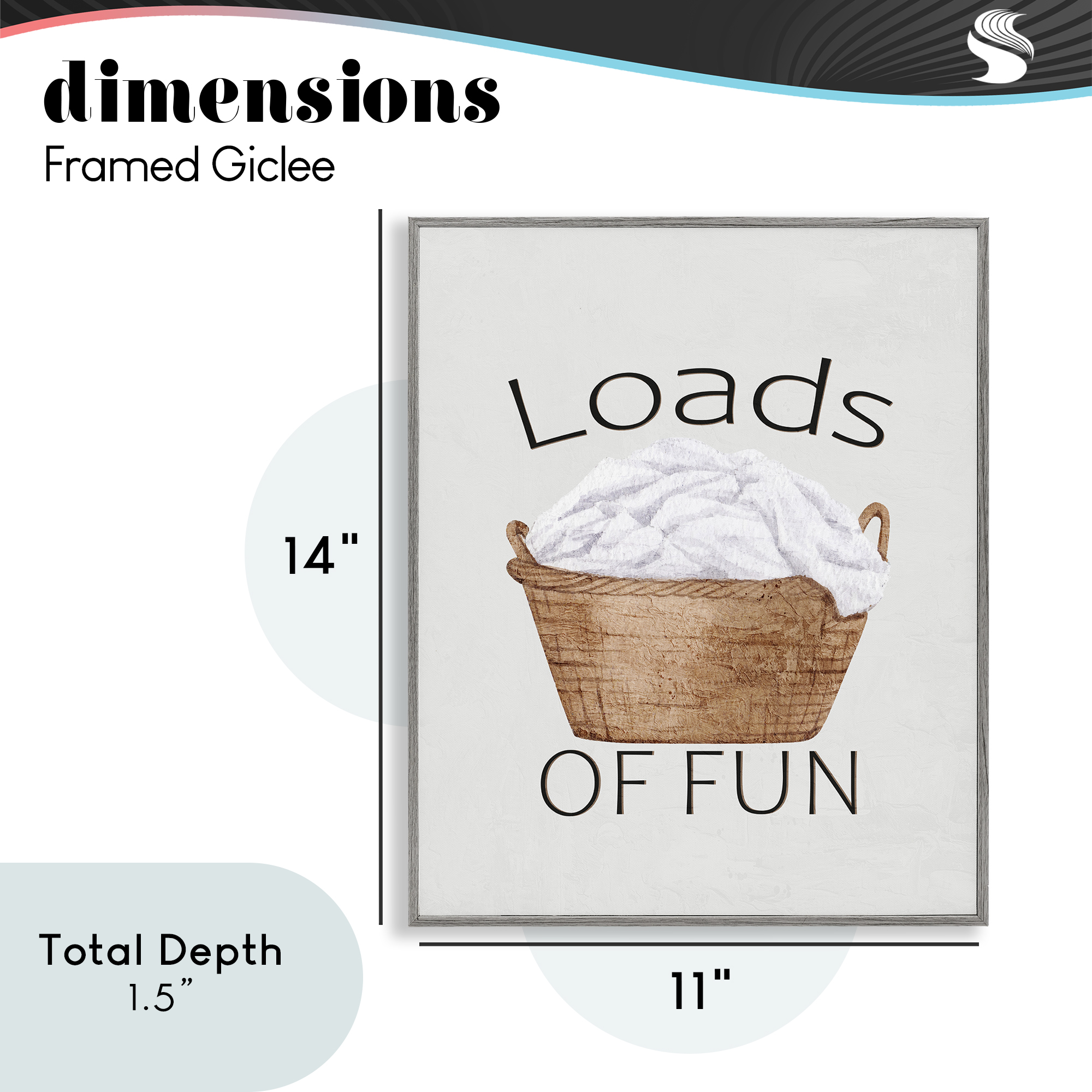 Loads Of Fun Laundry Basket Gray Framed Giclee Art, design by Kim Allen