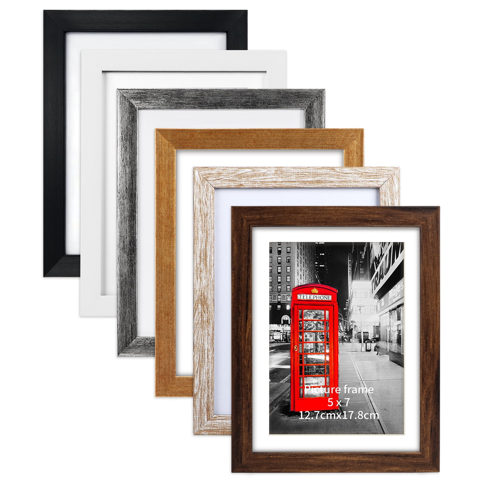 5x7 Picture Frames Set of 6 with Distressed Wooden Design for Wall and Tabletop Decor in 6