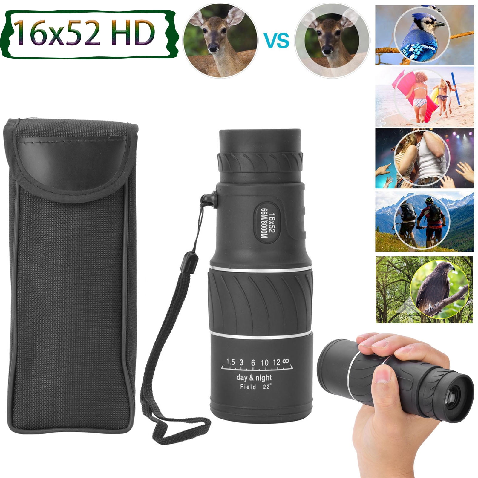 DEWIN 16x52 HD Monocular Telescope, Portable Waterproof High